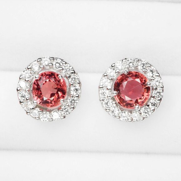 Padparadscha Pink Tourmaline 2.30Ct 925 Sterling Silver Handmade Stud Earrings